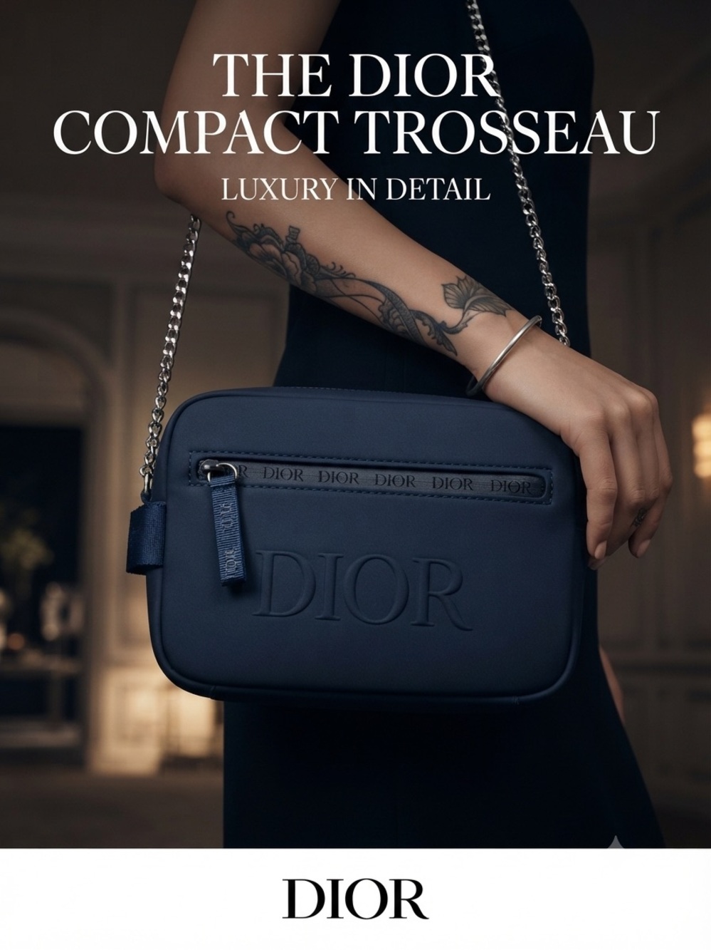 DIOR Navy LargeCosmetic Crossbody Bag with beautiful Silver Chain attached